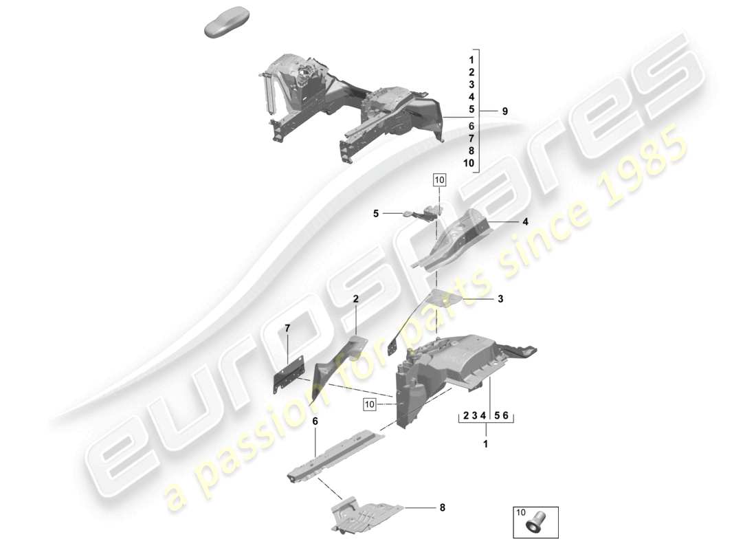 porsche 2026 (macan-e) front end side member suspension strut mounting part diagram