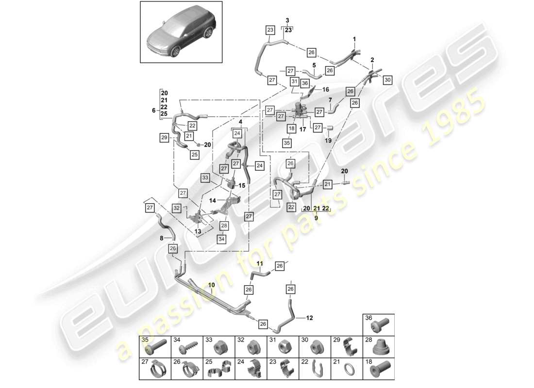 porsche 2023 (cayenne e3 9ya/9yb) heater r4 high-temperature circuit front for vehicles with hybrid drive part diagram