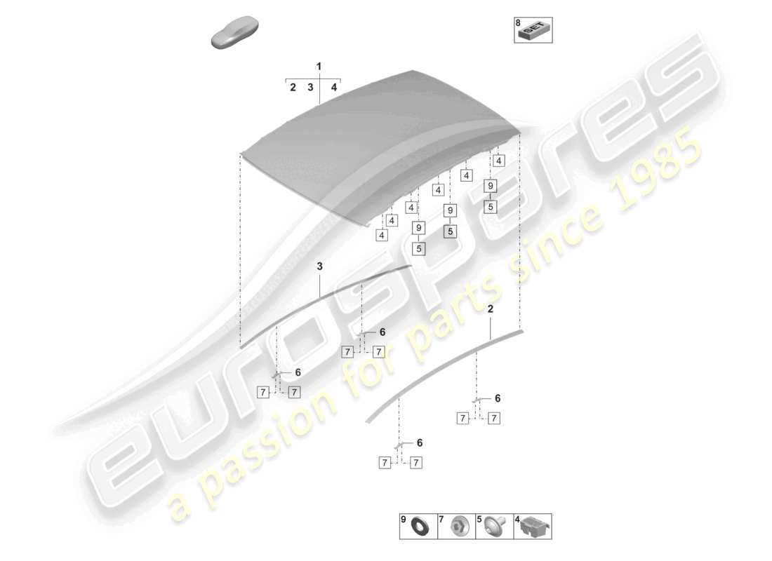 porsche 2026 (taycan 9j1-2) glass roof part diagram