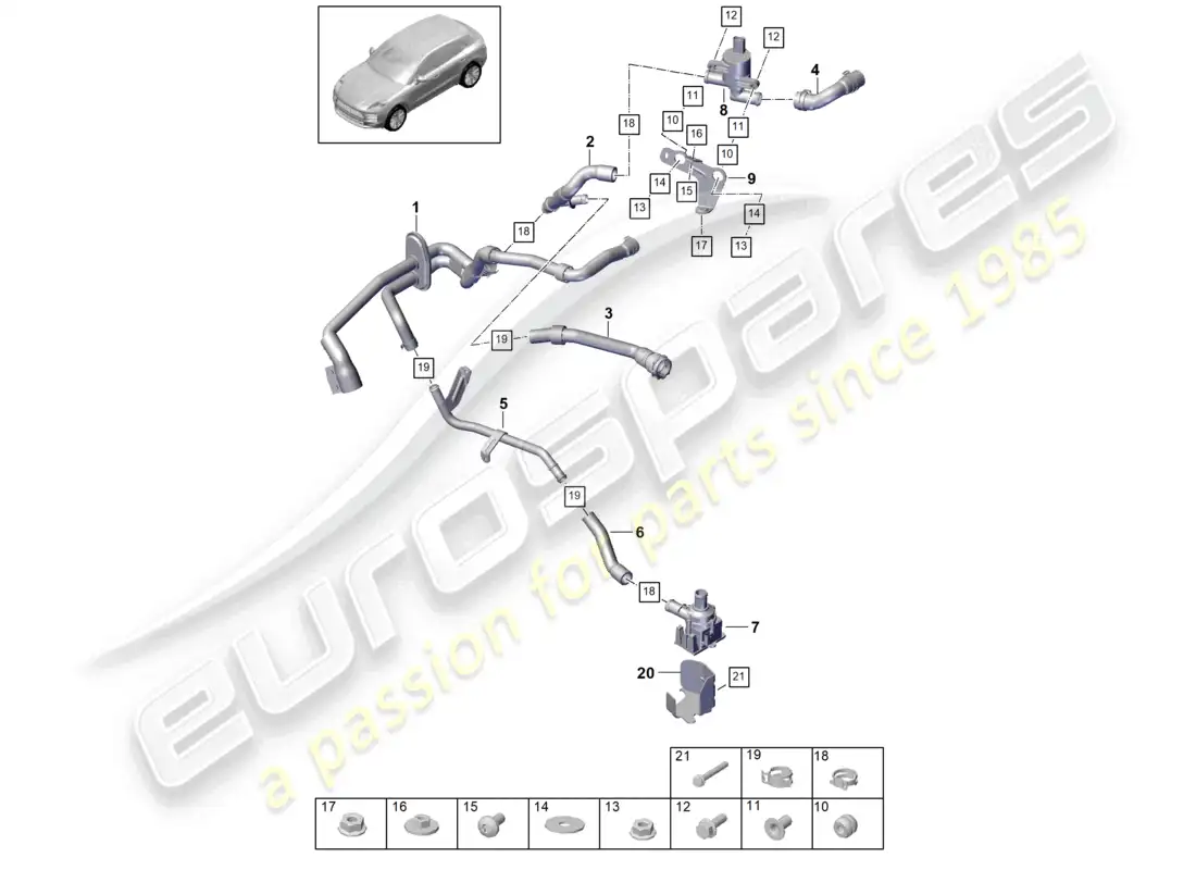 porsche 2020 (macan) heater r4 2,0l tfsi water box rhd parts diagram