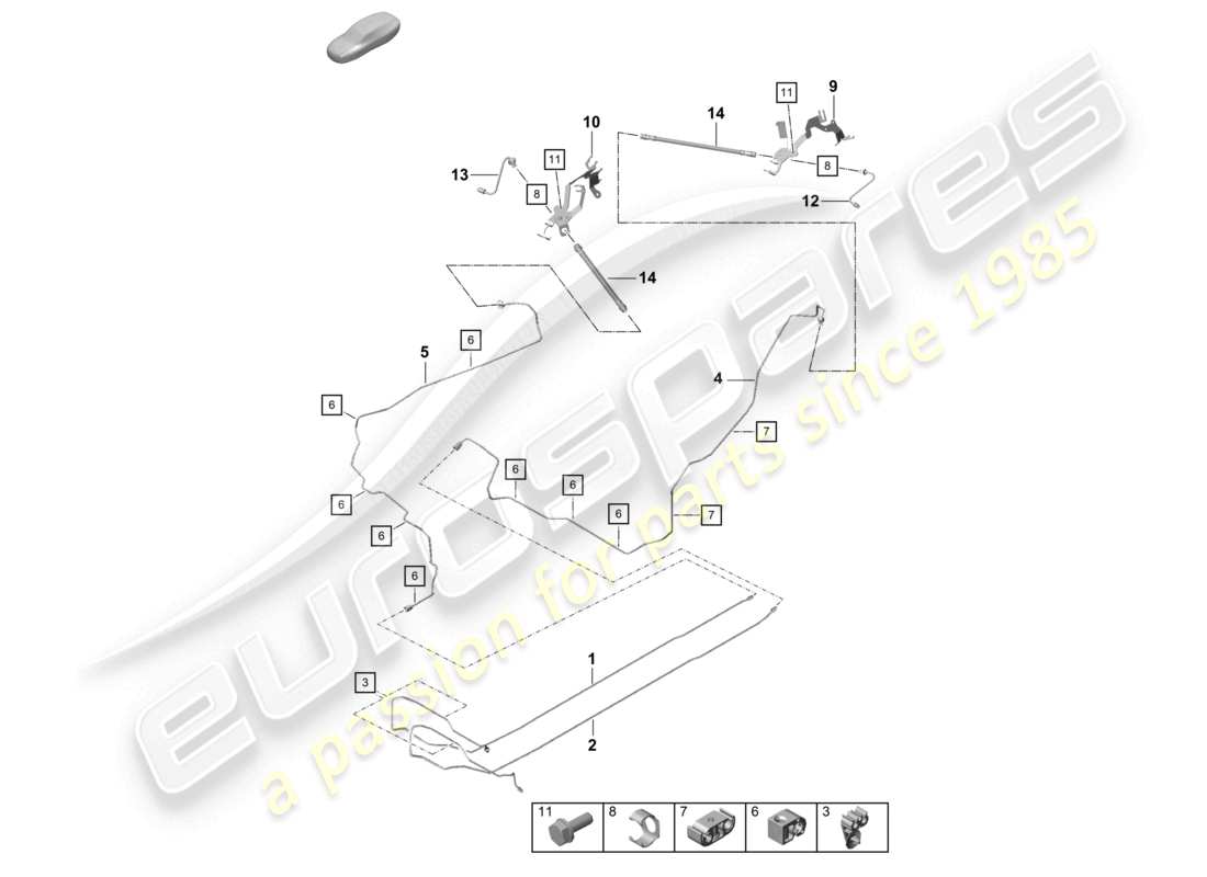 porsche 2024 (718 boxster spyder) brake line center underbody rear parts diagram