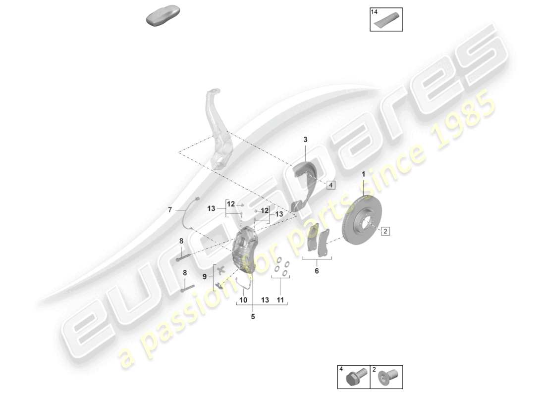 porsche 2021 (panamera 971-2) disc brake front axle part diagram