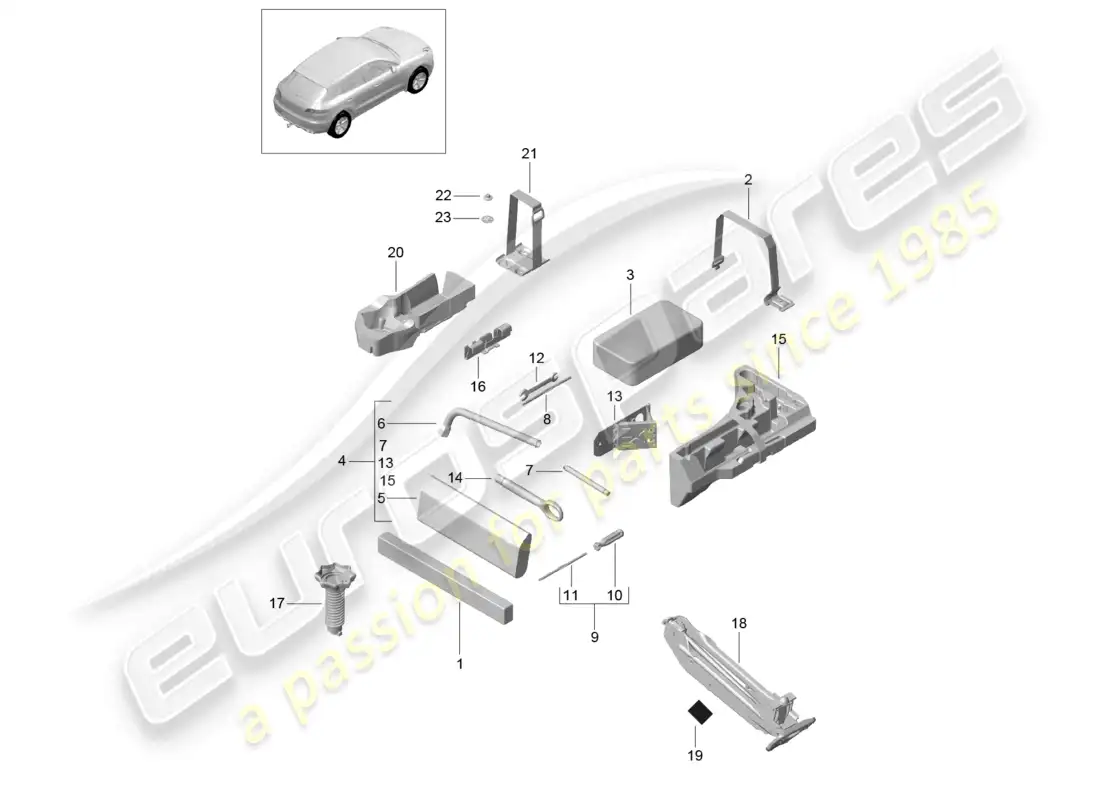 porsche 2014 (macan) tool jack warning triangle first aid kit parts diagram