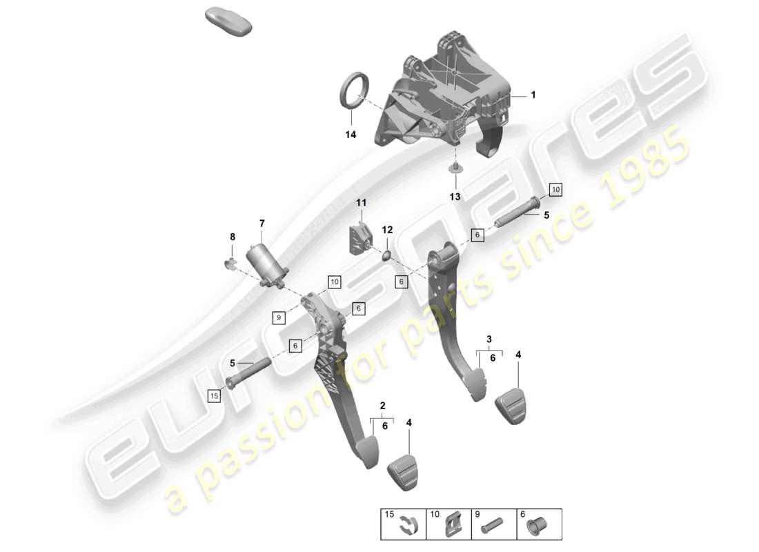 porsche 2024 (718 boxster spyder) brake and accel. lever mech. parts diagram