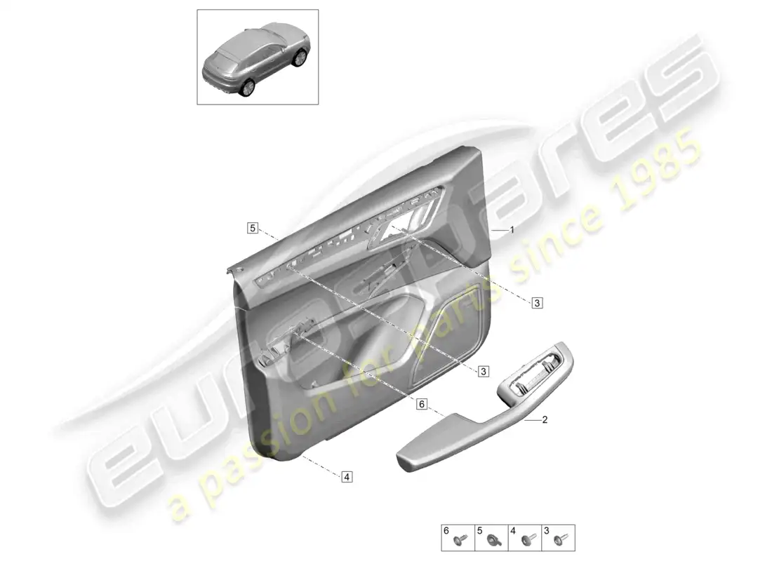 porsche 2020 (macan) door trim panels rear doors for models with leatherette trim leather package armrest (leather) interior lighting comfort parts diagram