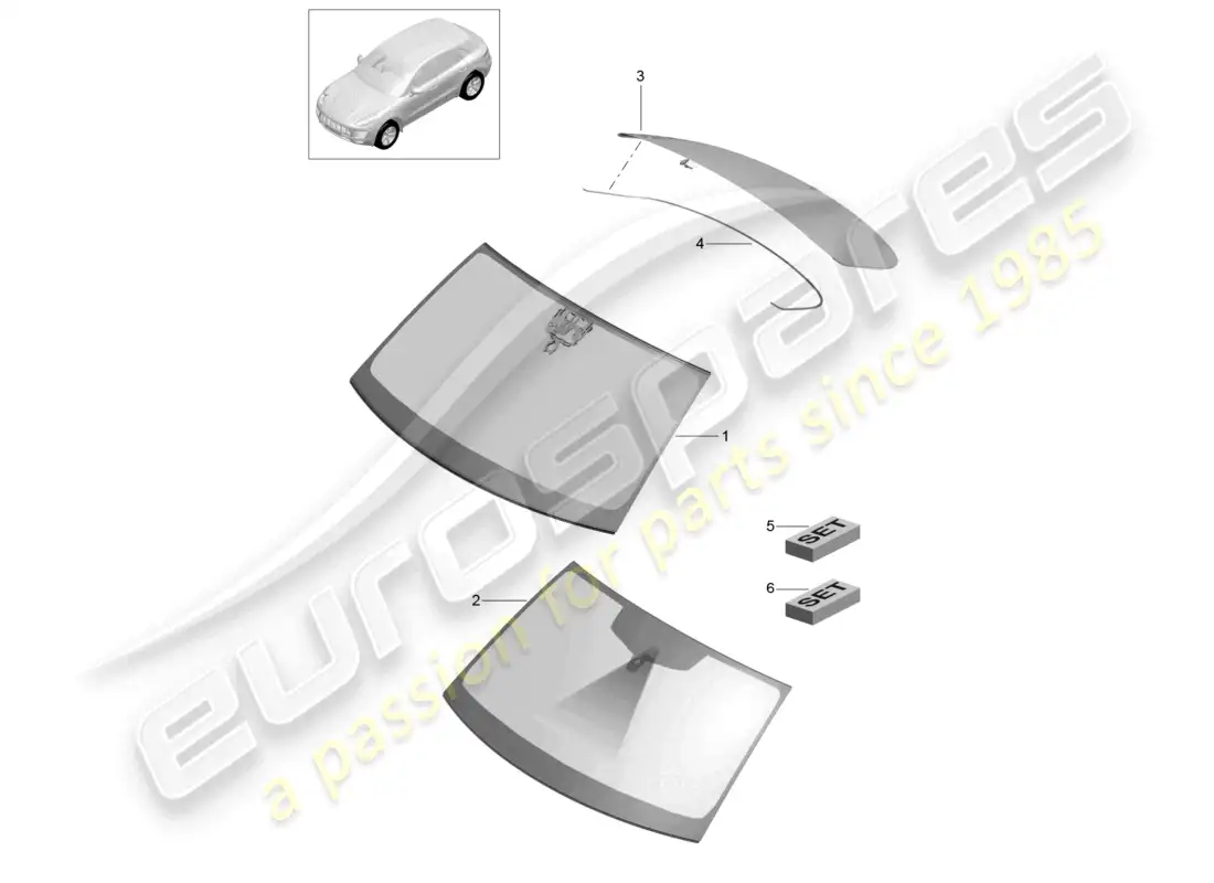 porsche 2014 (macan) windscreen rear window d - mj 2017>> parts diagram