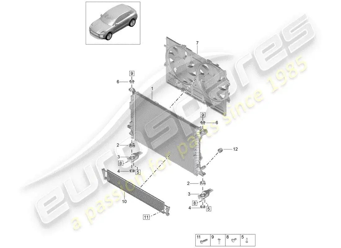 porsche 2020 (macan) cooler for coolant parts diagram