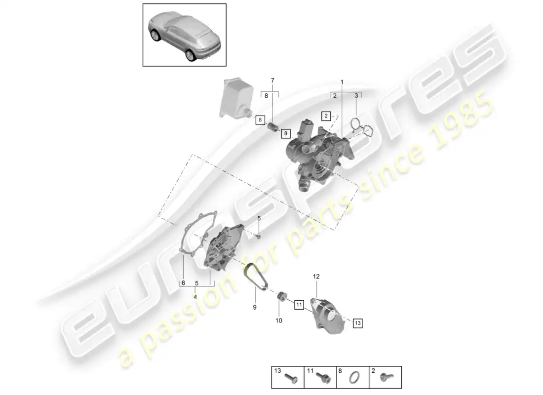 porsche 2020 (macan) coolant regulator coolant pump connector union parts diagram