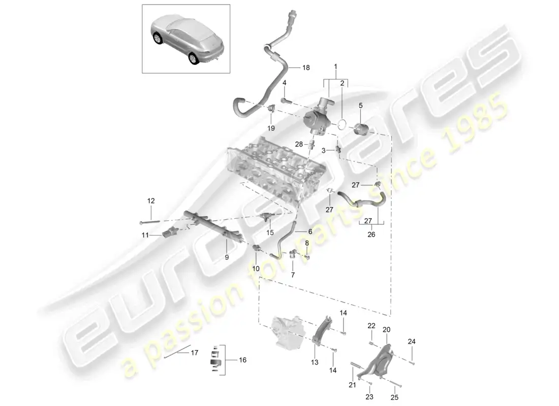 porsche 2014 (macan) fuel collection pipe high-pressure injector high pressure pump parts diagram