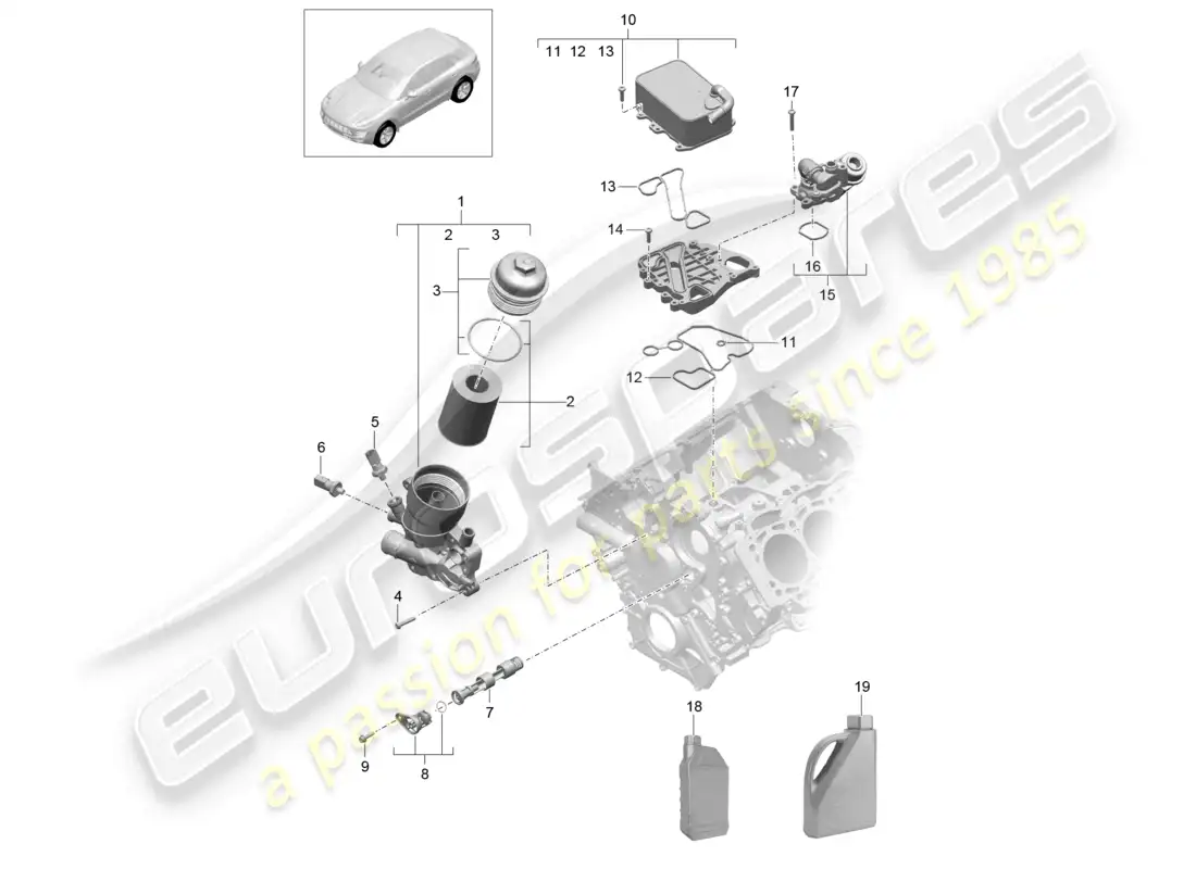 porsche 2014 (macan) oil filter flange oil cooler parts diagram