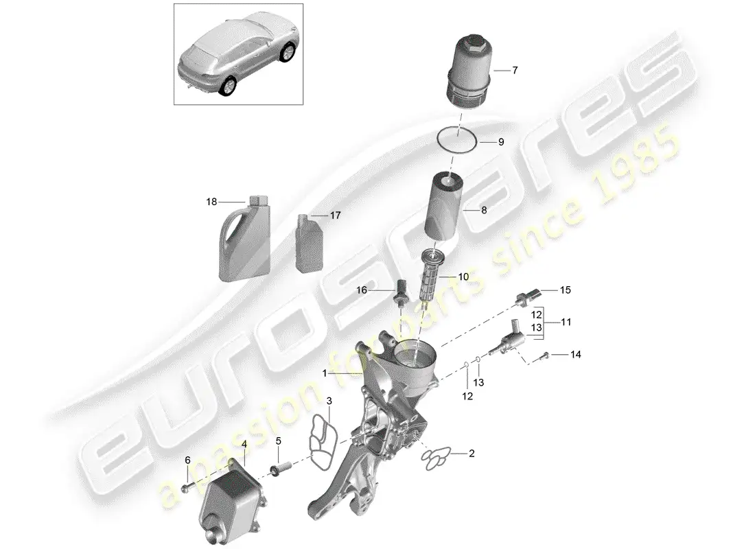 porsche 2014 (macan) oil-conducting housing oil filter oil cooler parts diagram