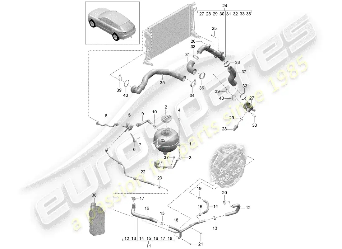 porsche 2014 (macan) coolant cooling system 4 coolant expansion tank parts diagram