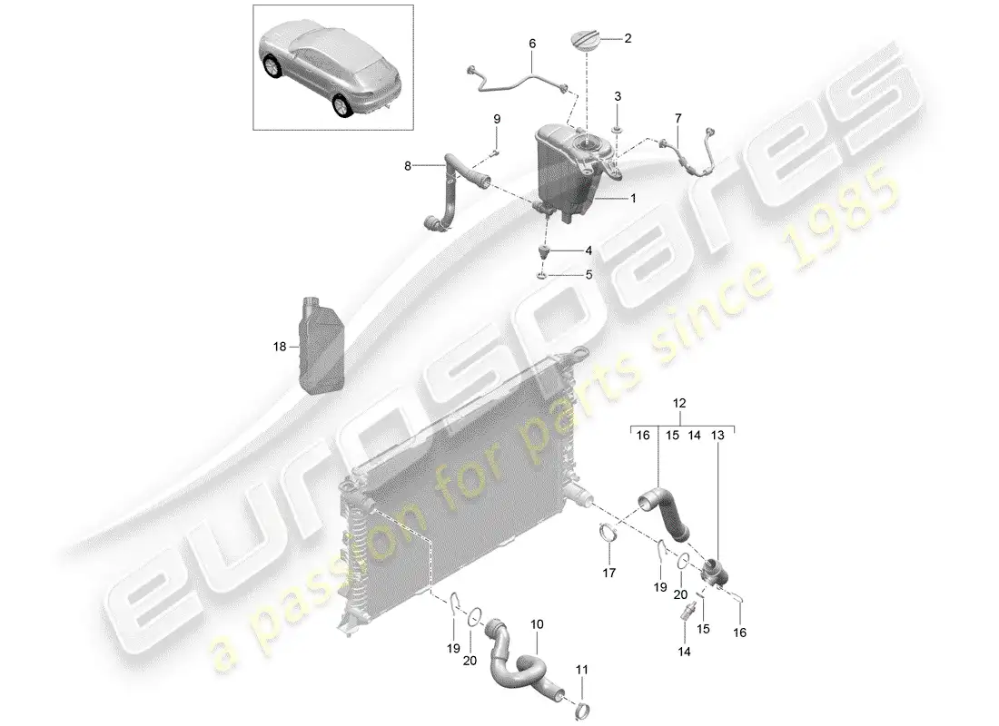 porsche 2014 (macan) coolant cooling system 4 coolant expansion tank parts diagram