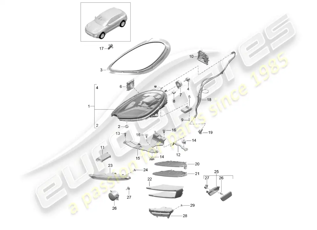 porsche 2014 (macan) led headlight turn signal repeater side marker light d - mj 2017>> parts diagram