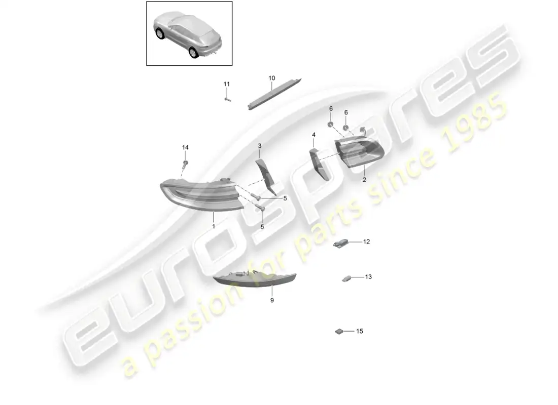 porsche 2014 (macan) rear light additional brake light licence plate light parts diagram