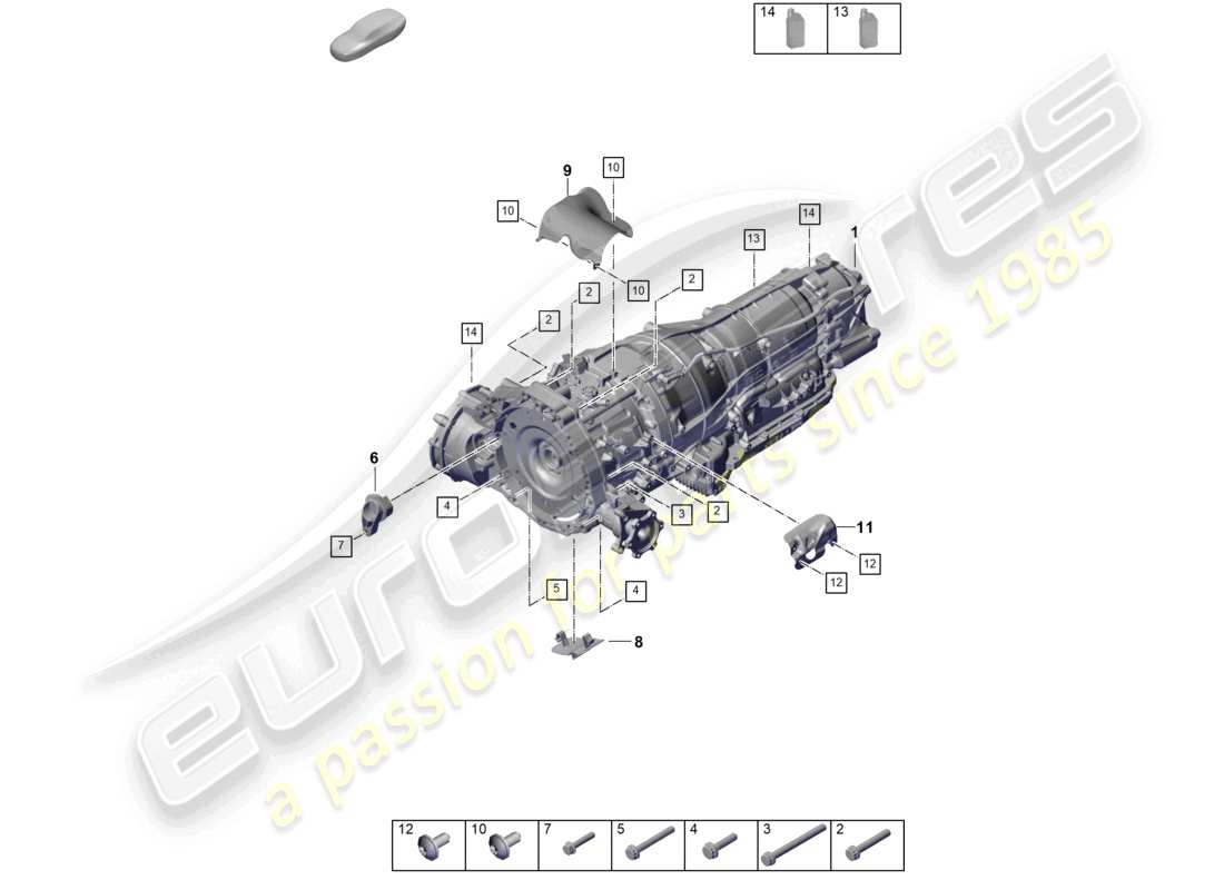 porsche 2023 (cayenne e3 pa) 8-speed automatic gearbox for vehicles with hybrid drive mounting parts for engine and transmission part diagram
