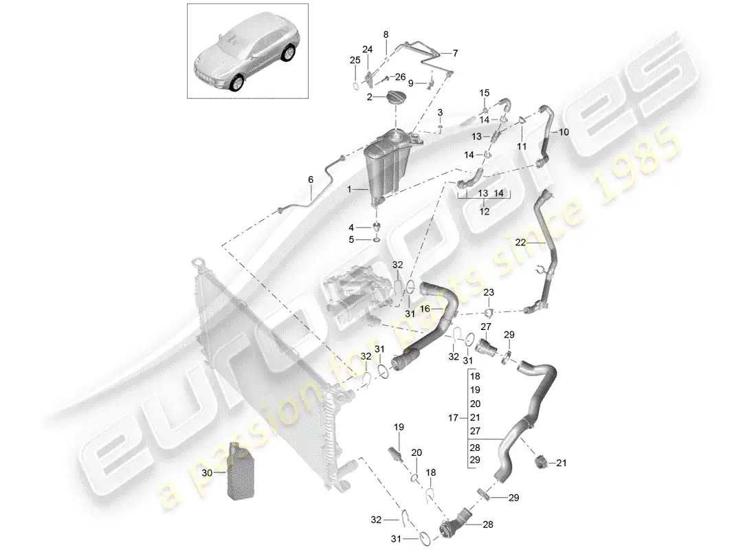 porsche 2014 (macan) coolant cooling system 4 coolant expansion tank parts diagram