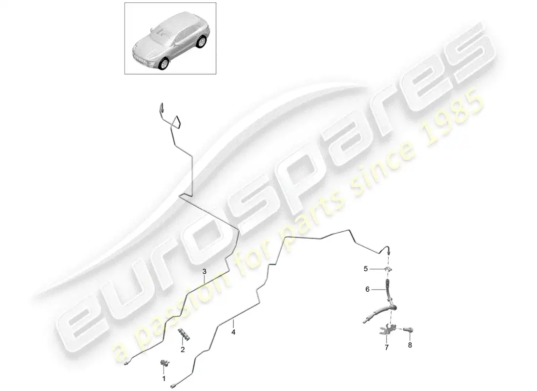porsche 2014 (macan) brake line center underbody rear parts diagram