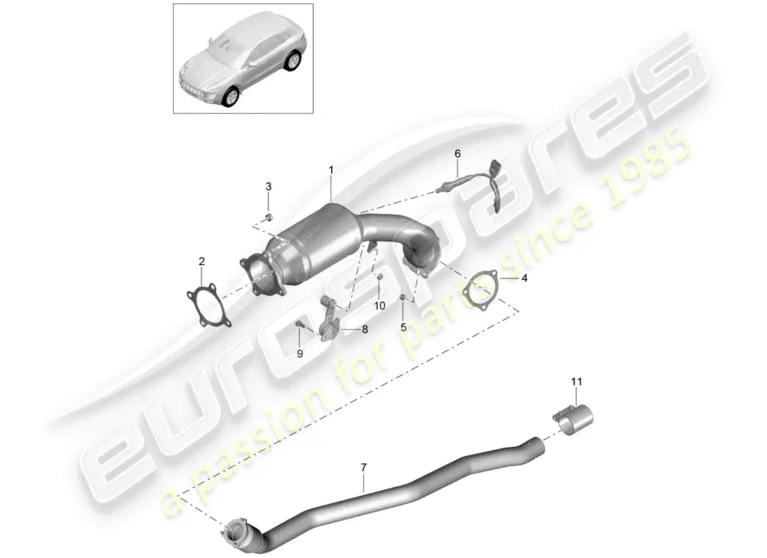 porsche 2014 (macan) exhaust system exhaust pipe catalytic converter parts diagram