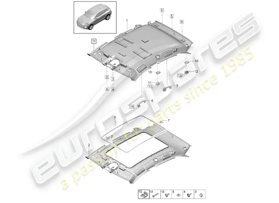 porsche 2020 (macan) roof trim and accessories parts diagram