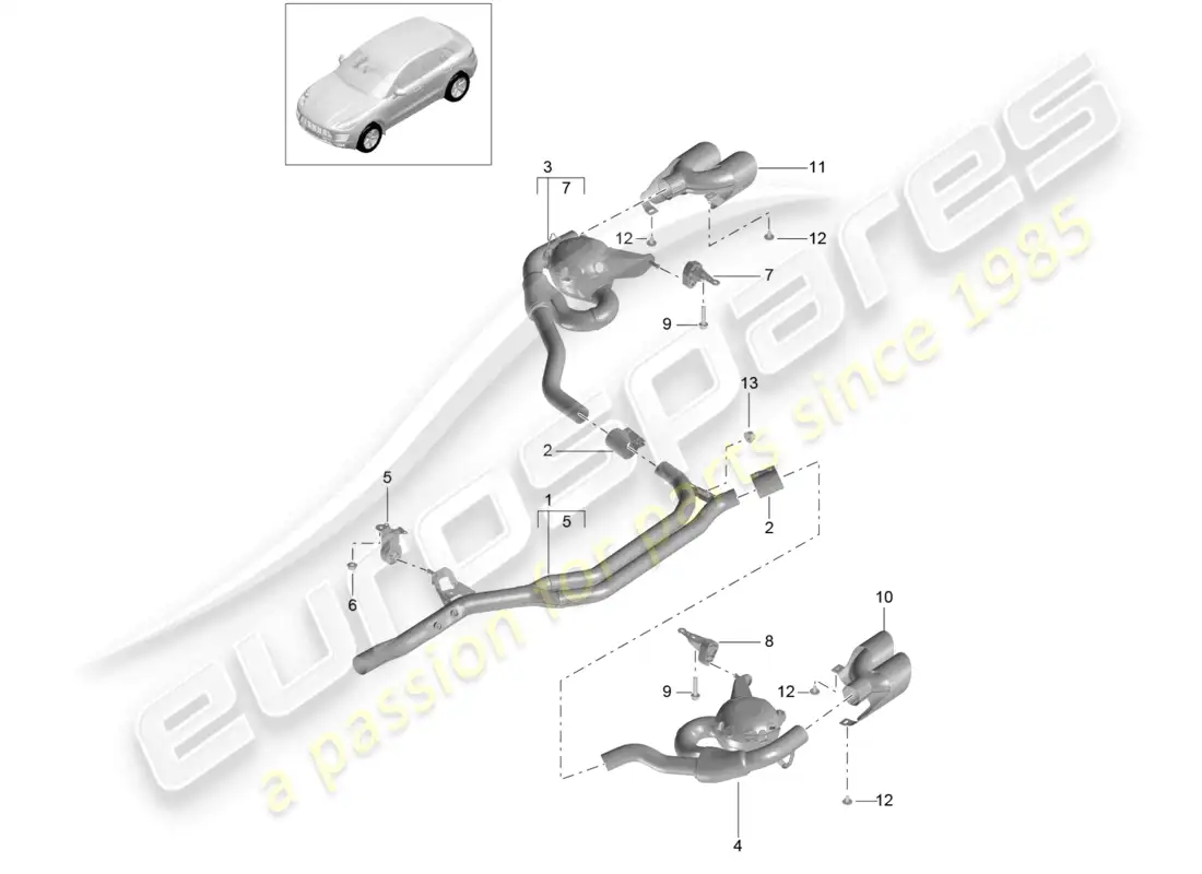 porsche 2014 (macan) exhaust system sport version front silencer rear silencer parts diagram