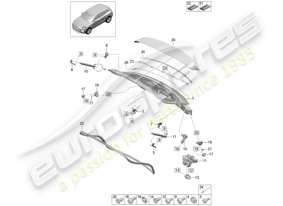 porsche 2020 (macan) rear lid parts diagram