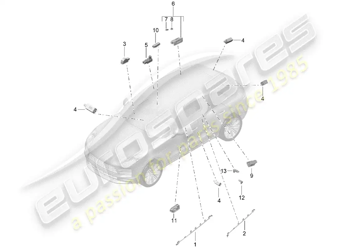 porsche 2020 (macan) interior light luggage compartment lamp door warning light footwell light parts diagram