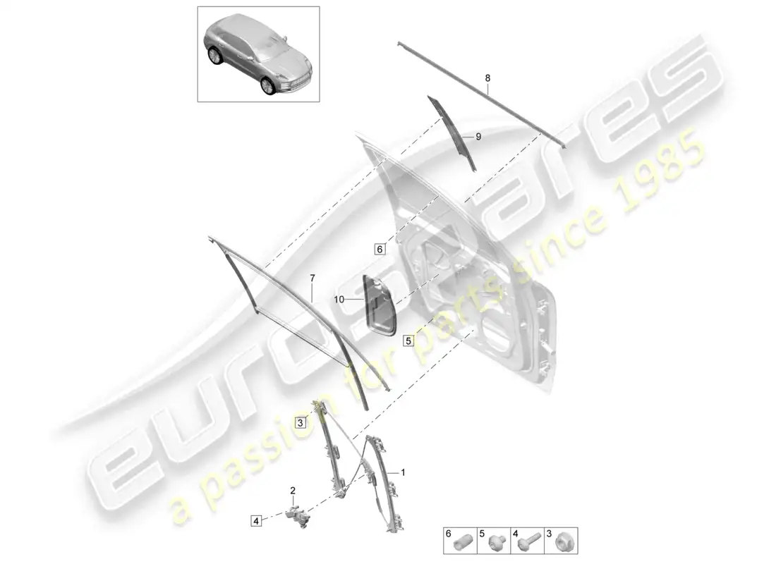 porsche 2020 (macan) window regulator front doors parts diagram