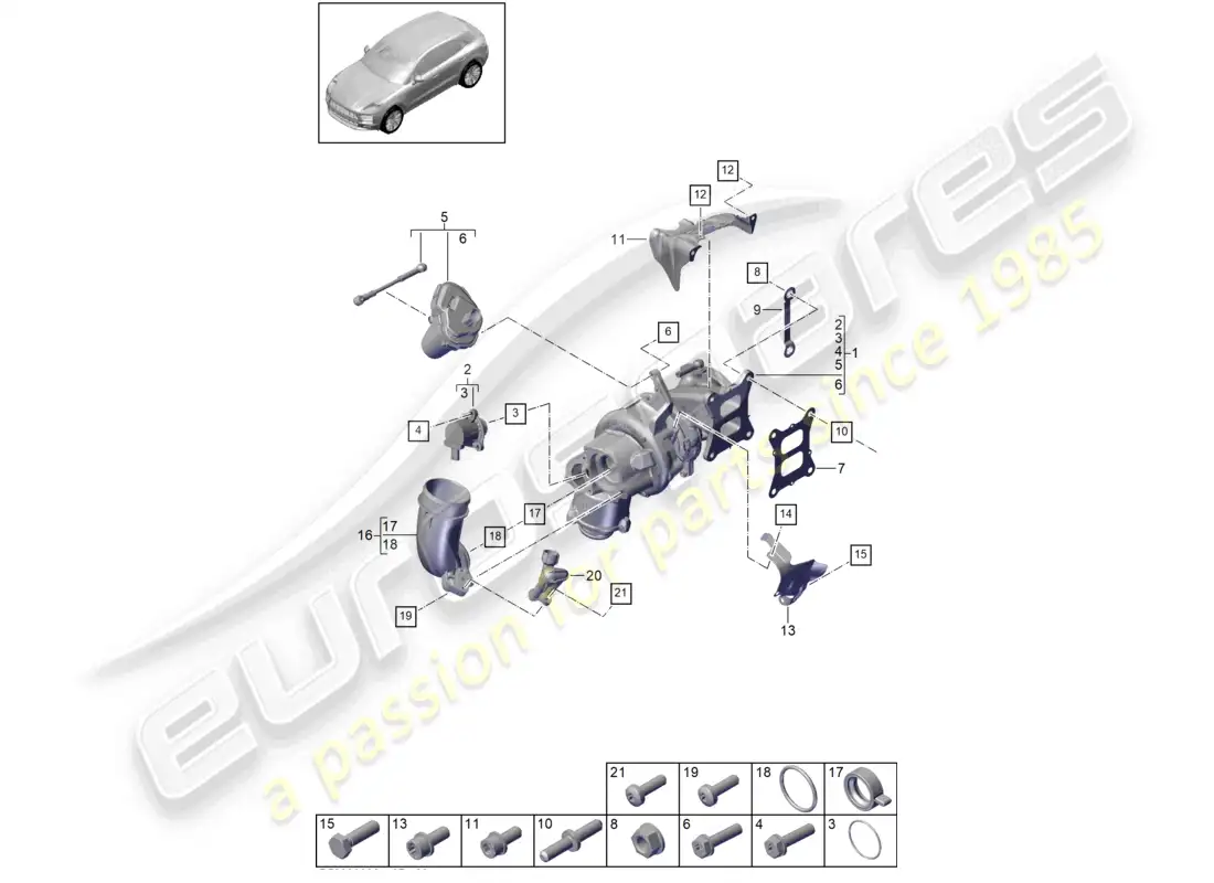 porsche 2020 (macan) exhaust gas turbocharger parts diagram