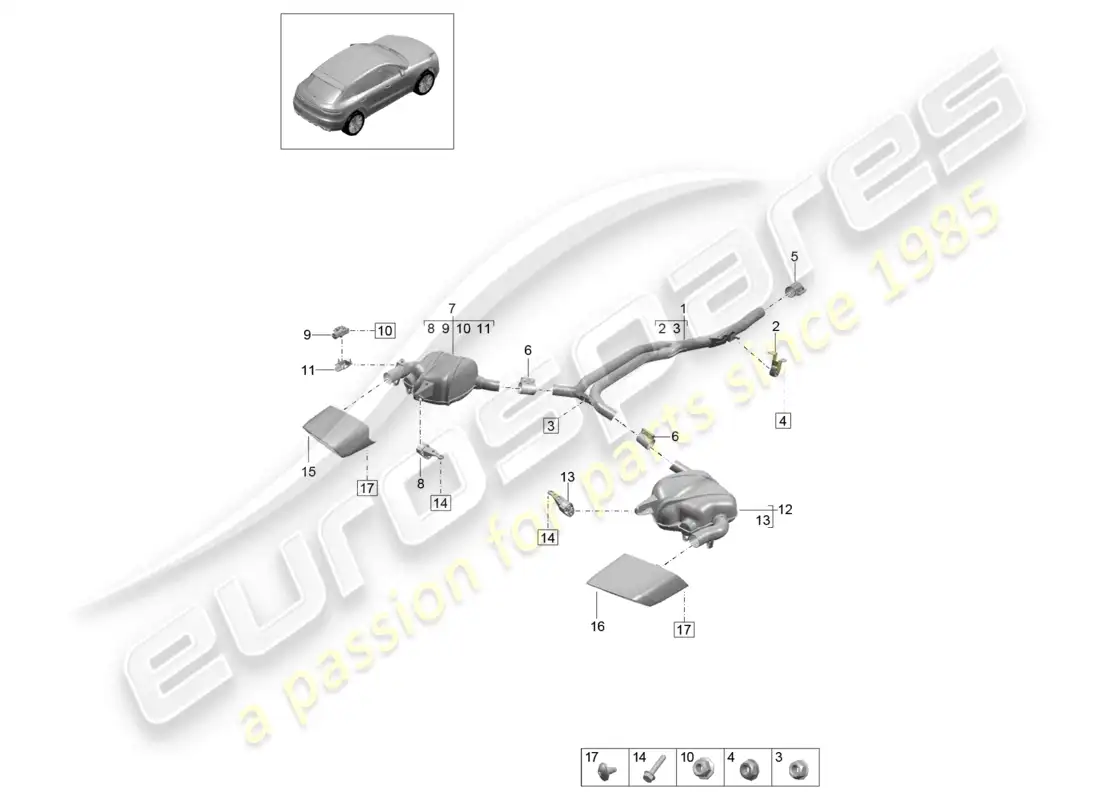 porsche 2020 (macan) exhaust system exhaust pipe rear silencer parts diagram