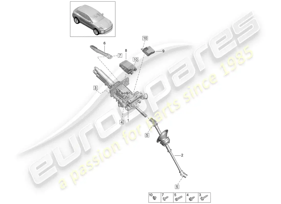 porsche 2020 (macan) steering column intermediate steering shaft parts diagram
