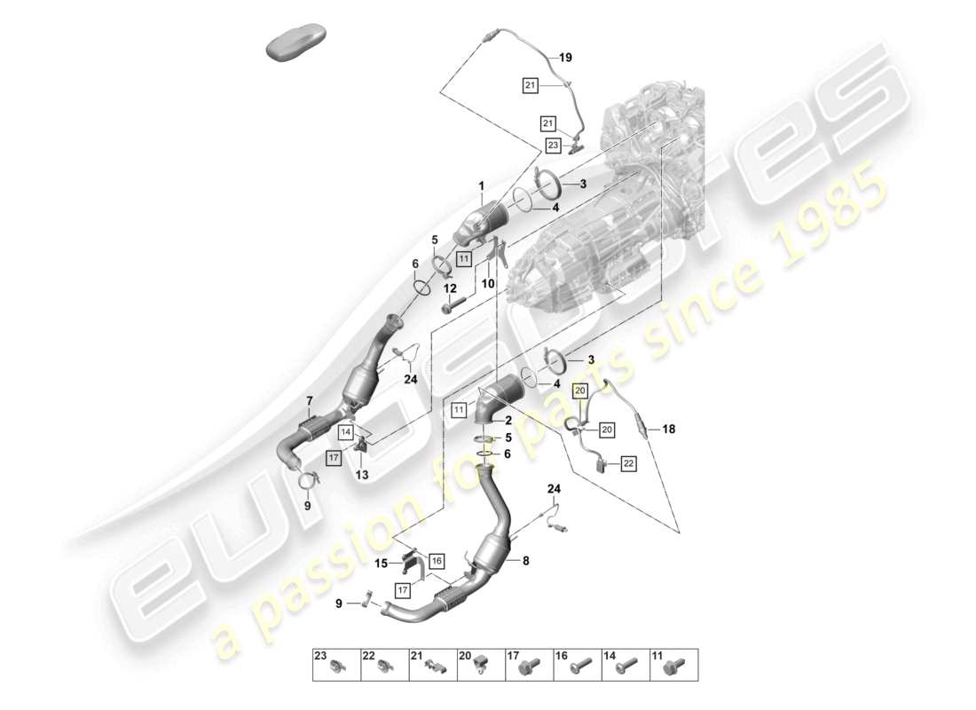 porsche 2024 (panamera 971-2) exhaust system catalytic converter petrol particulate filter lambda probe part diagram