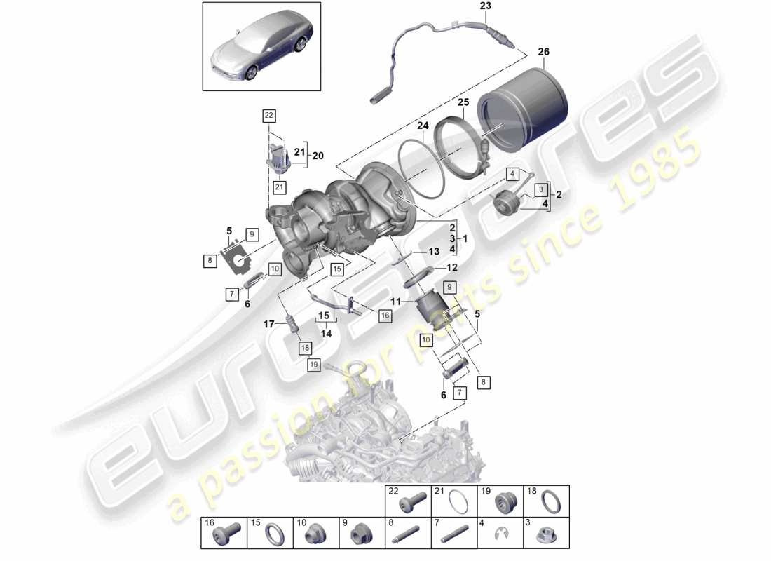 porsche 2021 (panamera 971-1) exhaust gas turbocharger exhaust manifolds lambda probe part diagram
