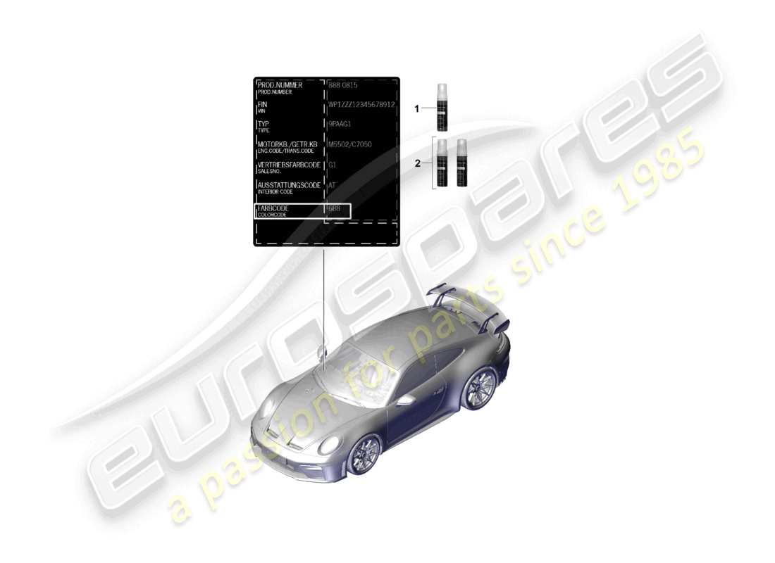 porsche 2025 (992-2 gt3) paint touch-up applicator paints parts diagram