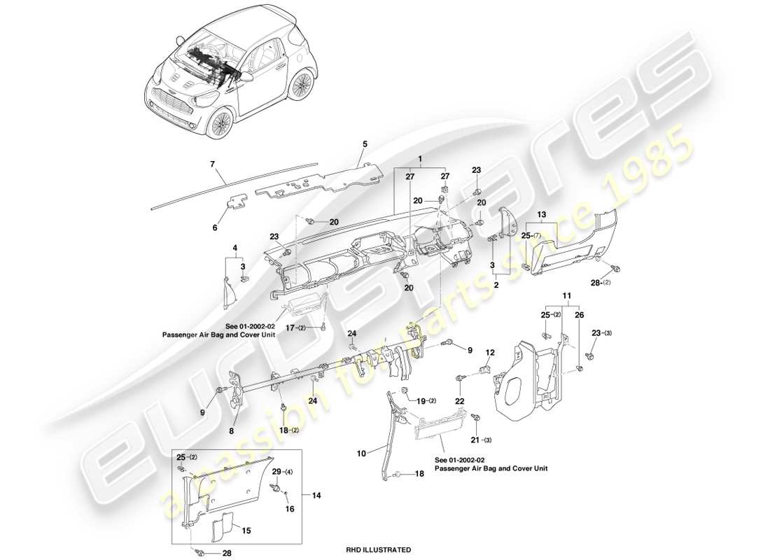 a part diagram from the aston martin cygnet parts catalogue