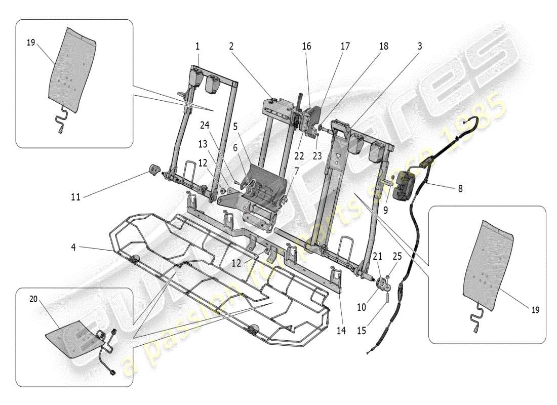 maserati grecale modena (2023) rear seats: mechanics and electronics parts diagram