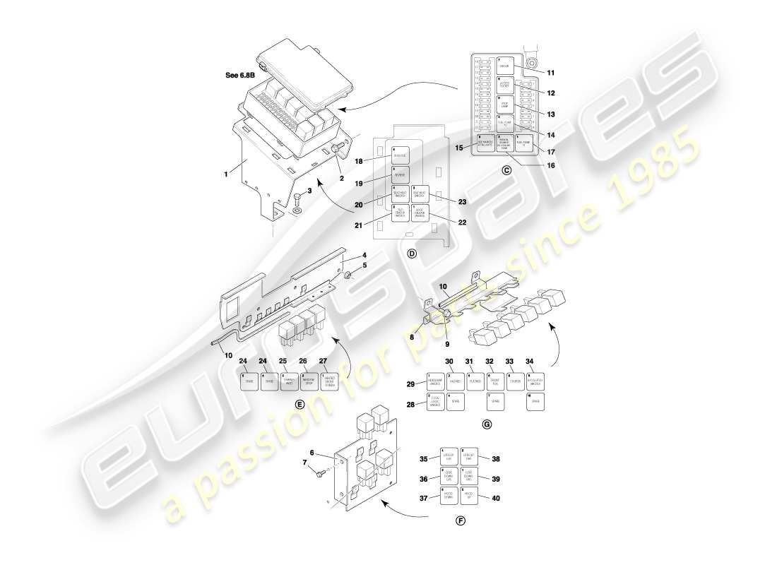 aston martin db7 vantage (1999) relays, to vin 30055 part diagram