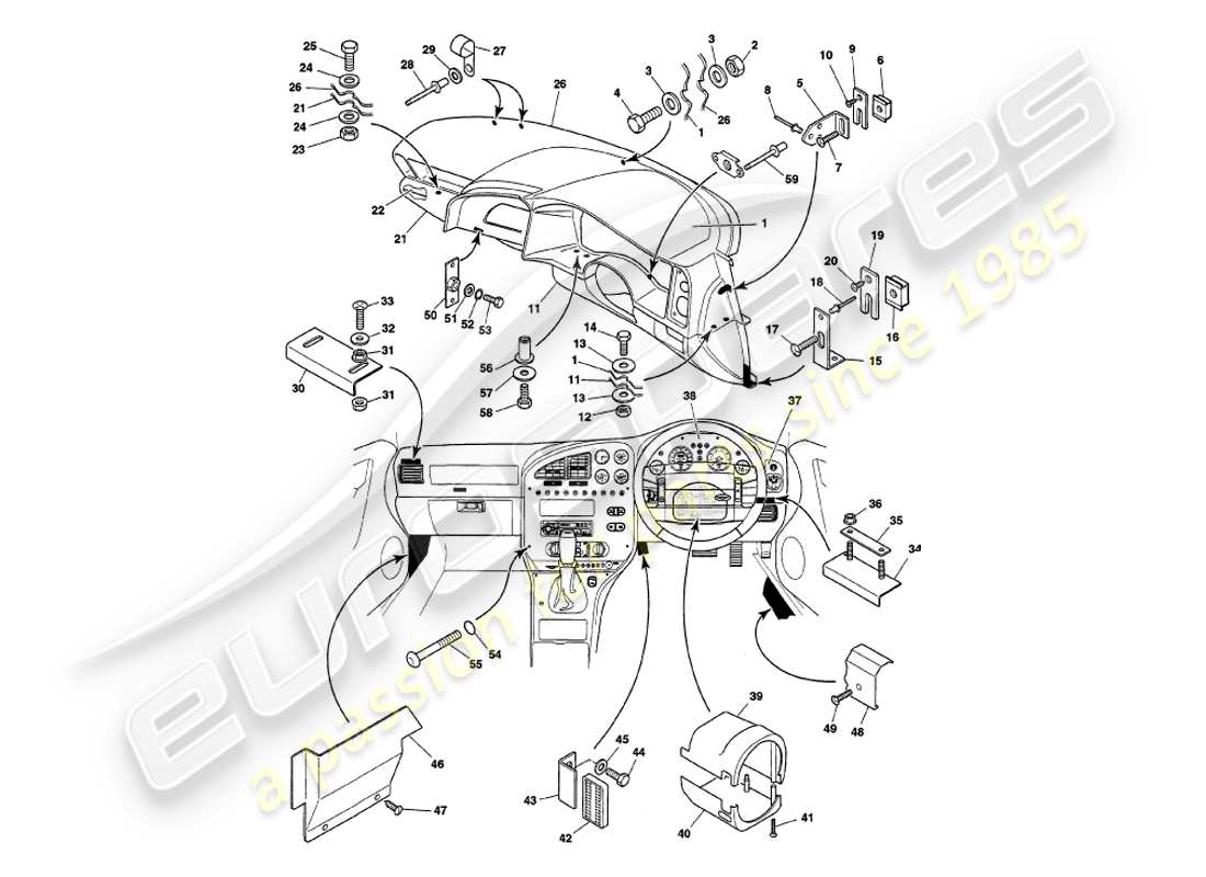 aston martin v8 volante (1997) fascia & trim parts diagram