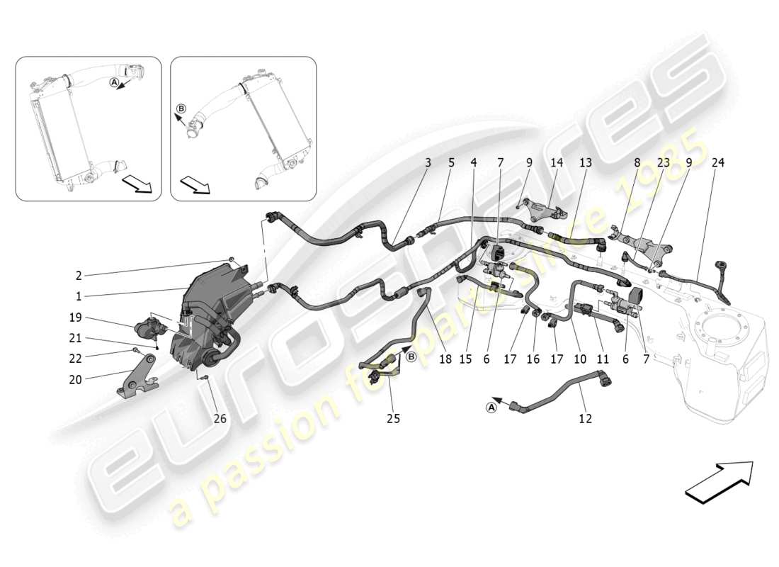 maserati mc20 (2022) fuel vapour recirculation system parts diagram