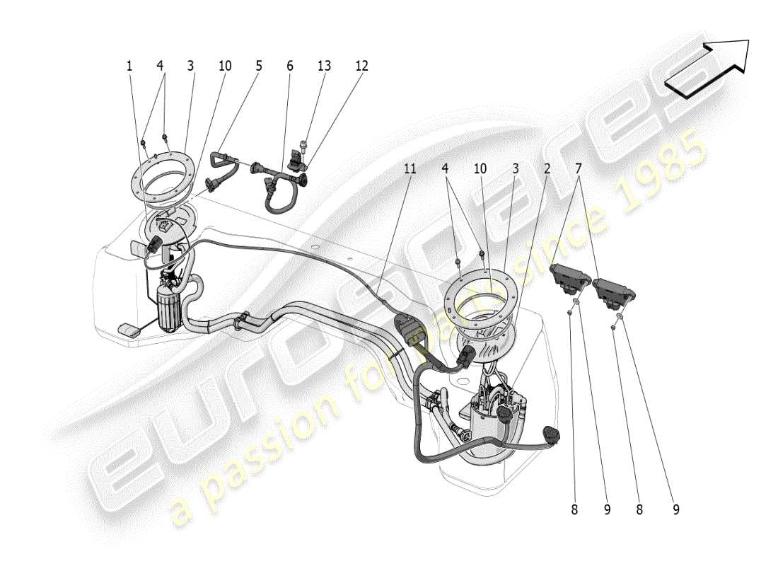 maserati mc20 (2024) fuel pumps and connection lines part diagram