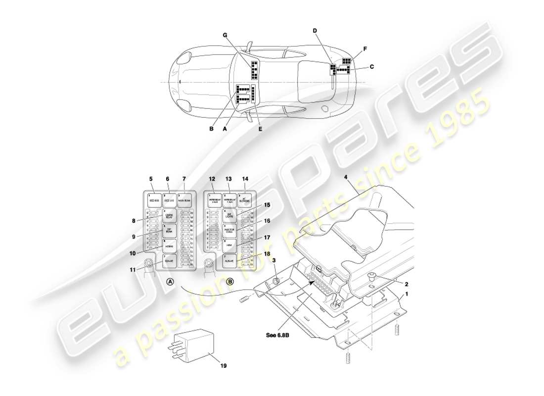aston martin db7 vantage (1999) relays, to vin 300555 part diagram
