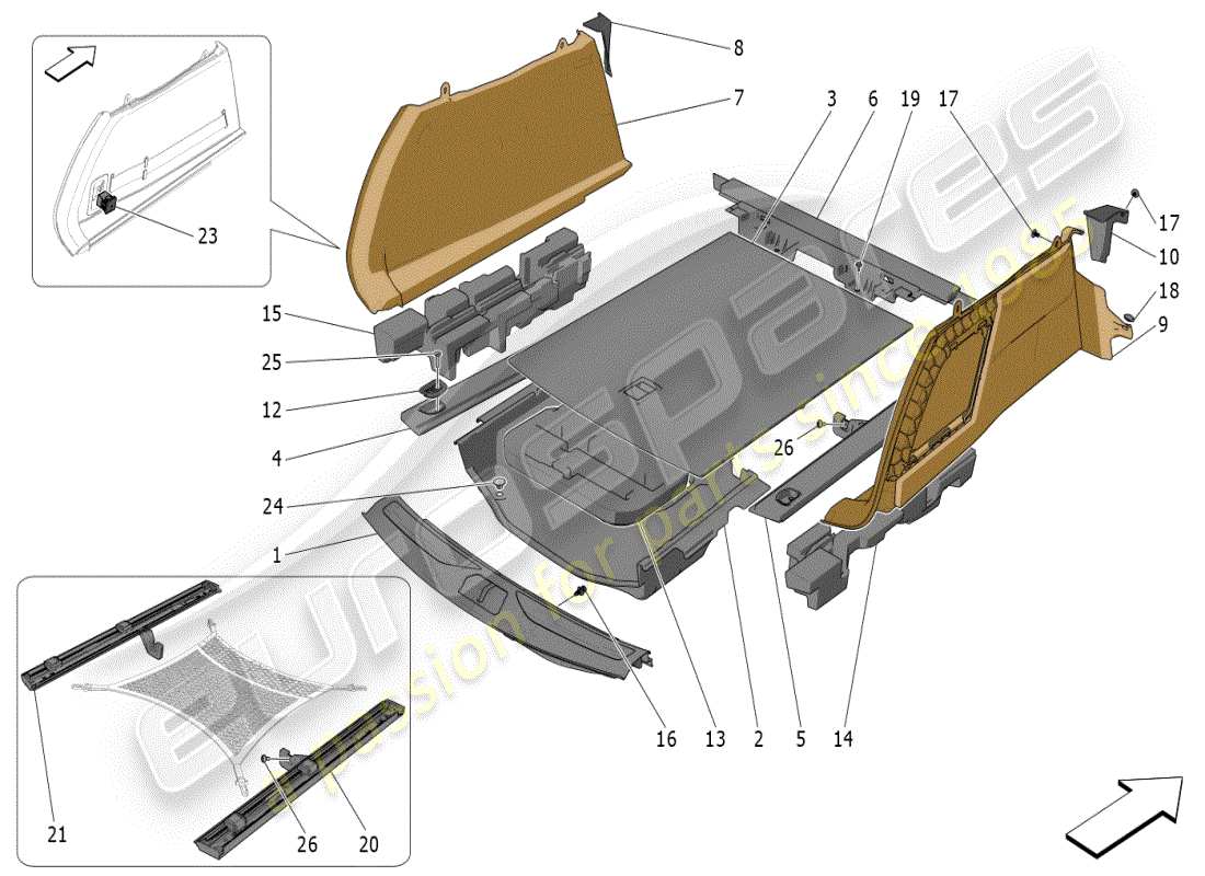 maserati grecale modena (2023) luggage compartment mats parts diagram