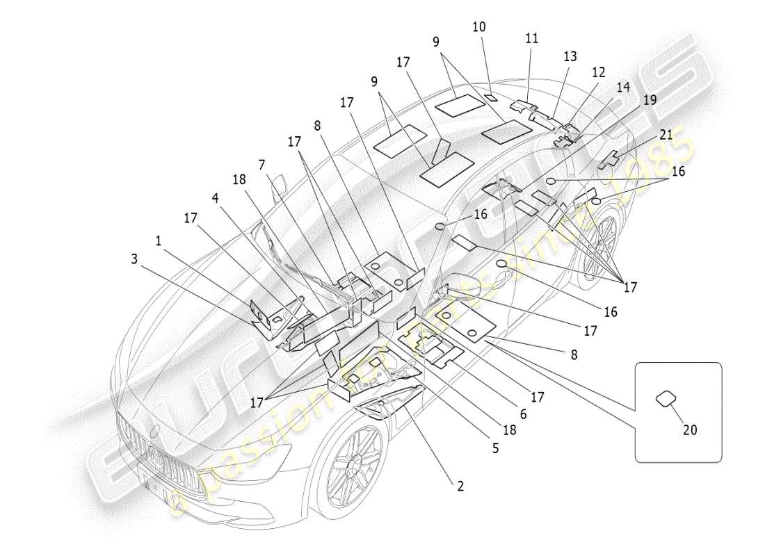 maserati ghibli (2019) sound-proofing panels inside the vehicle part diagram