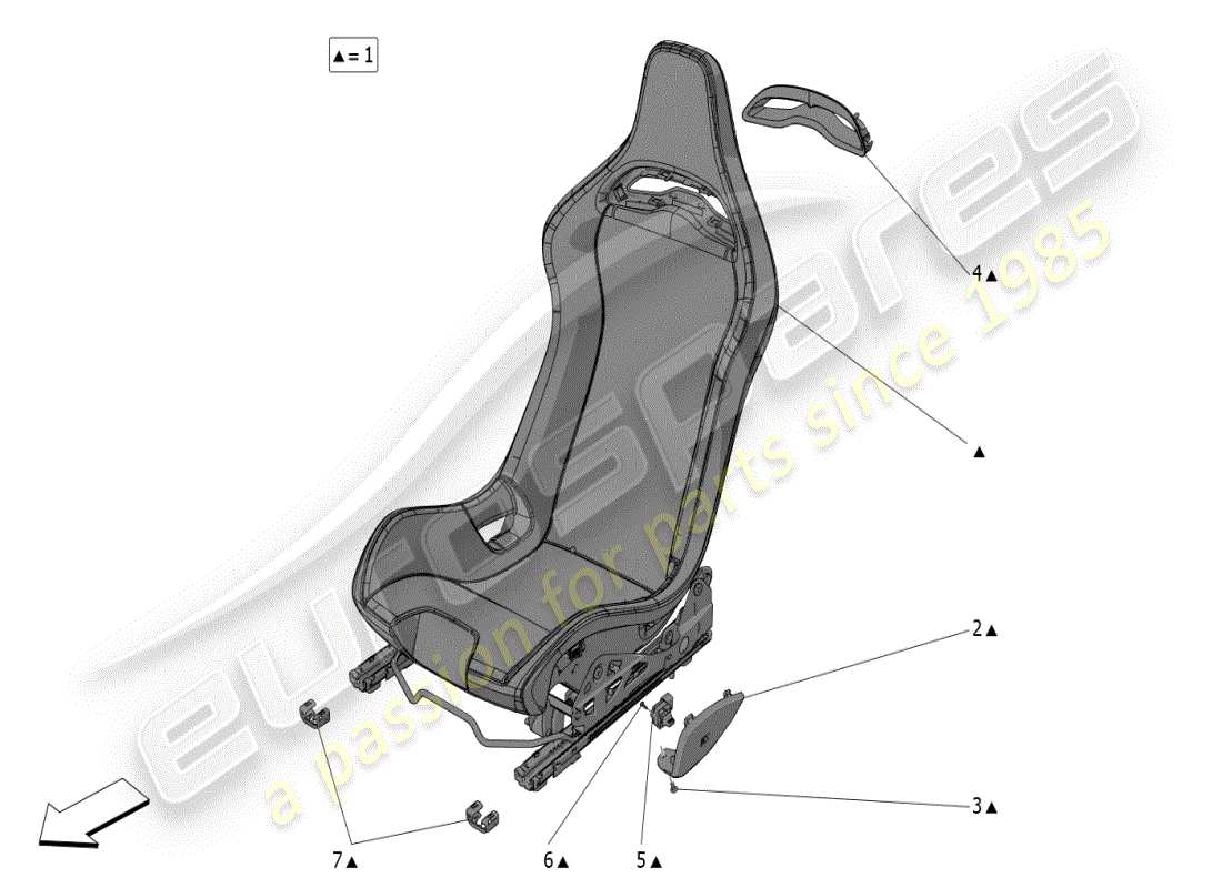 maserati mc20 (2024) seats: trim panels part diagram