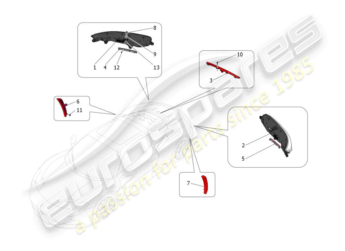 maserati mc20 (2022) taillight clusters parts diagram