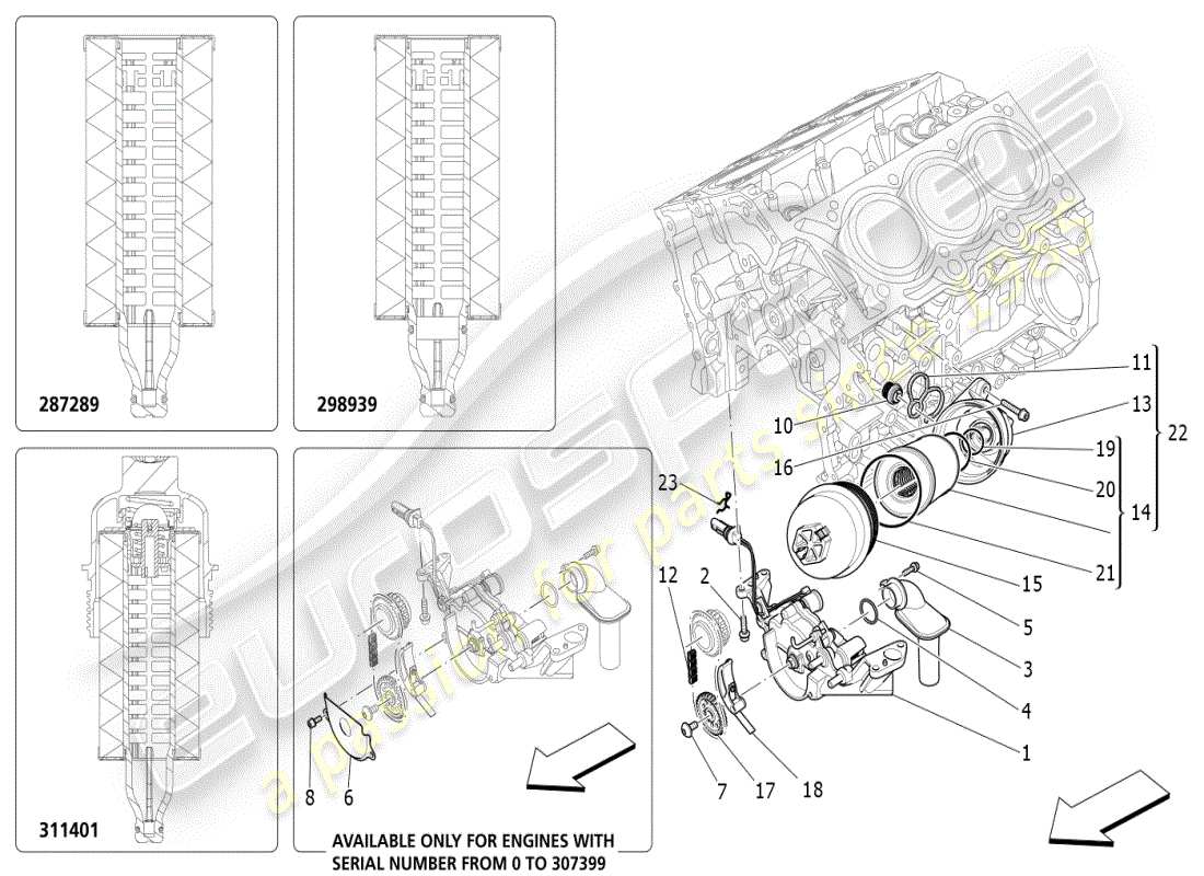 maserati ghibli (2021) lubrication system: pump and filter part diagram
