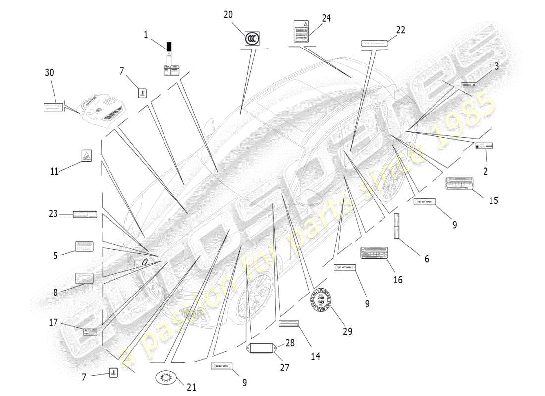 maserati grecale modena (2023) stickers and labels parts diagram