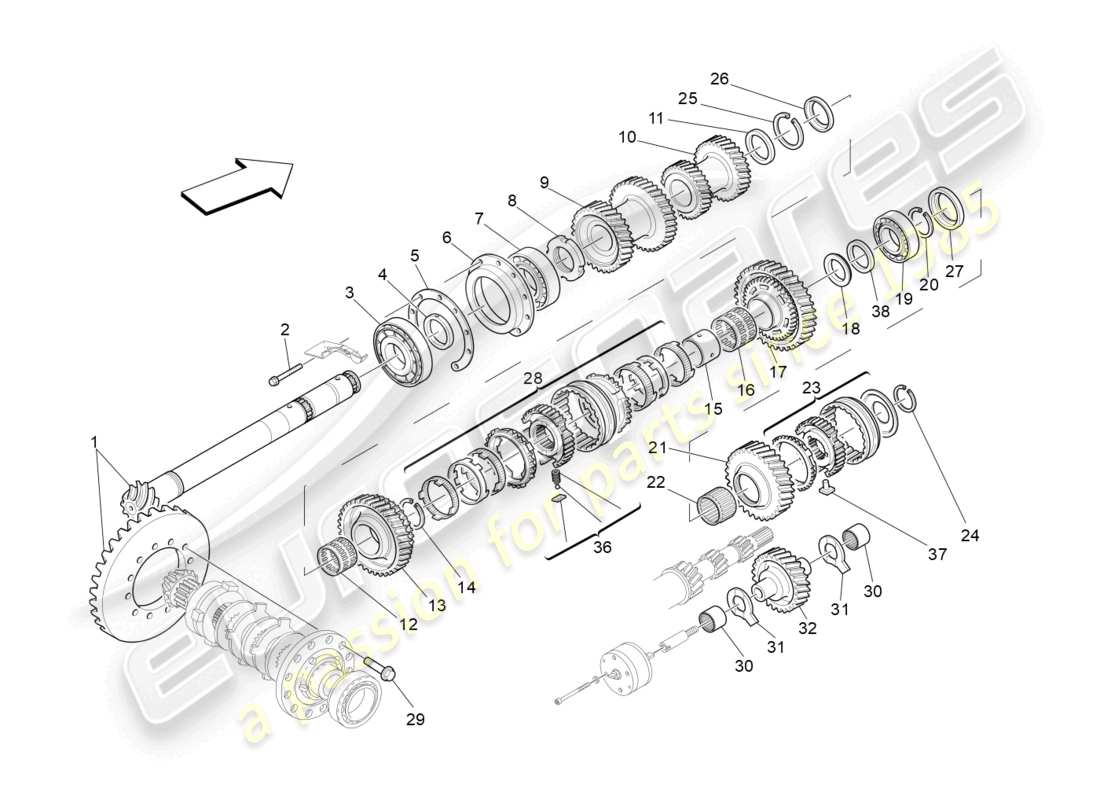 maserati granturismo mc stradale (2012) lay shaft gears parts diagram