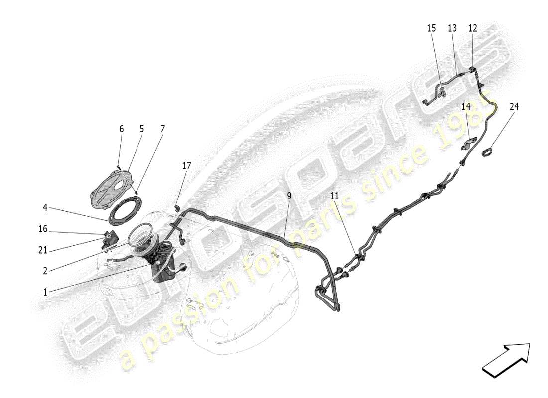 maserati grecale modena (2023) fuel pumps and connection lines parts diagram