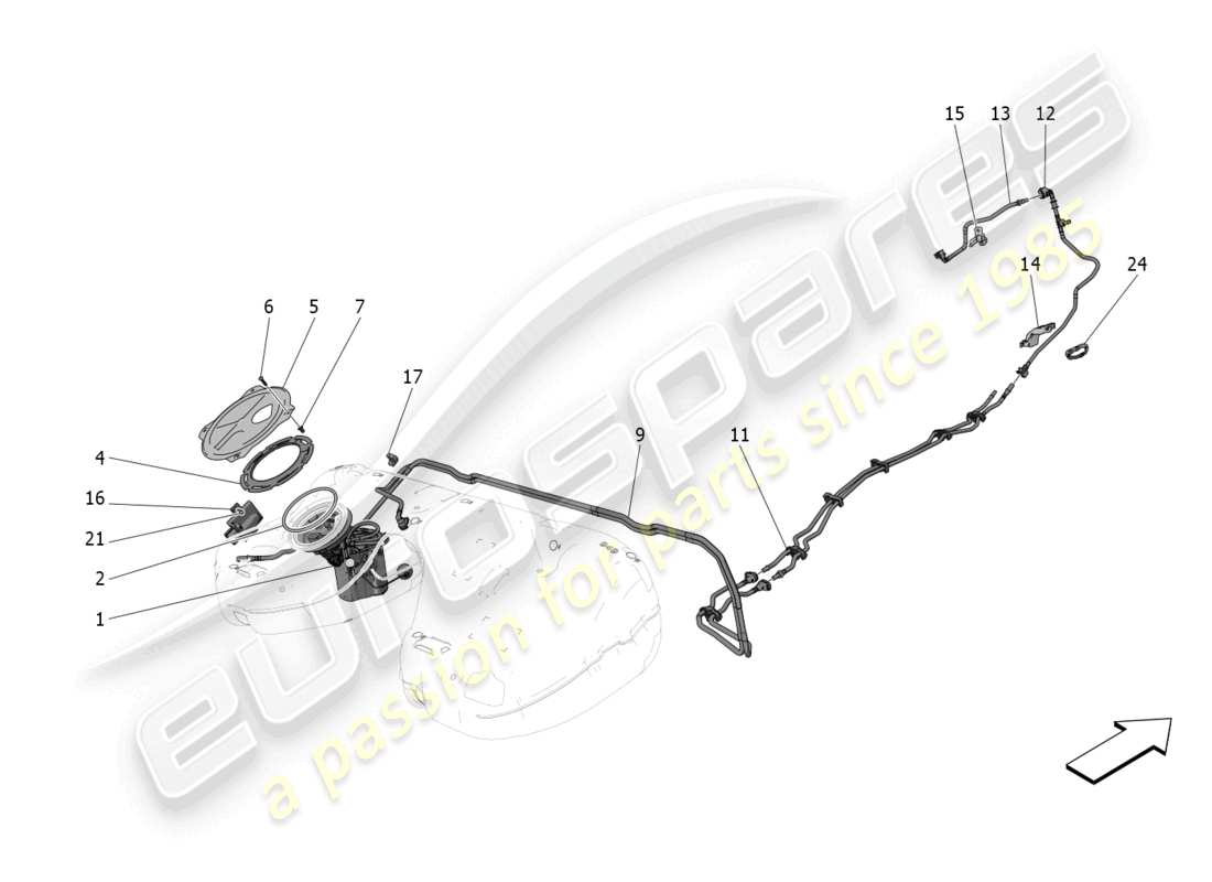 maserati grecale gt (2023) fuel pumps and connection lines parts diagram